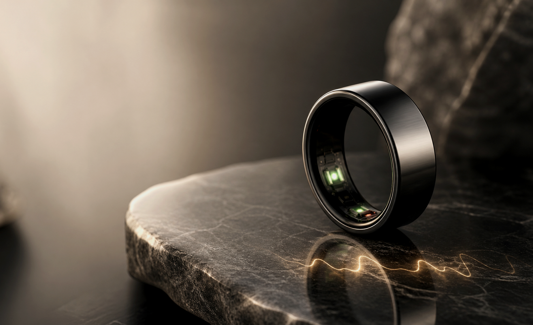 Bague connectée noire Vitarinq avec dock de charge ouvert